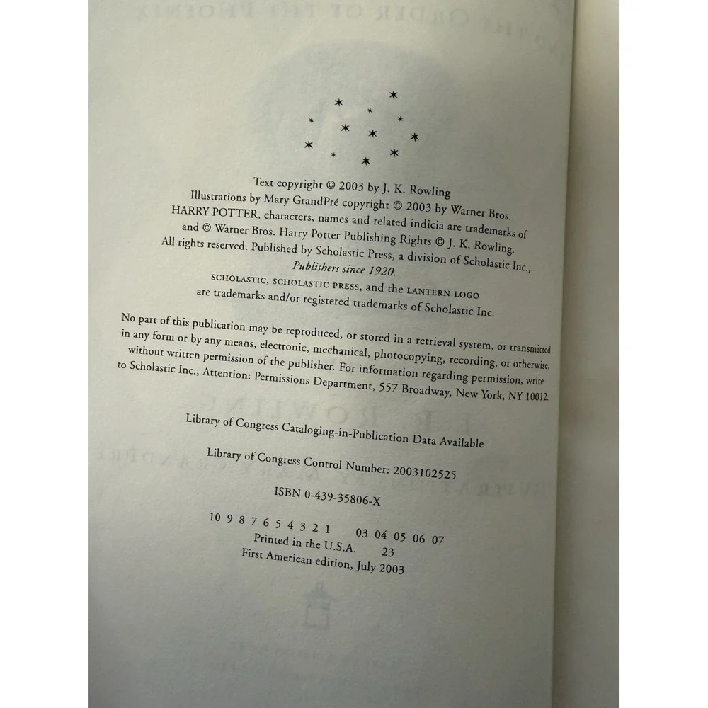 Harry Potter and the Order of the Phoenix - First American Edition. MB1